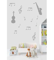 Müzik ve Notalar Dekortaif Duvar Sticker (Gri)