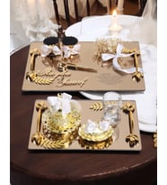 Harmony Gold Söz Nişan Tepsisi ve Damat Kahve Fincan Tepsisi (Beyaz)