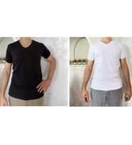 Erkek Elastan V Yaka Kısa(Yarım) Kol 2 Adet T-Shirt (Siyah Beyaz)
