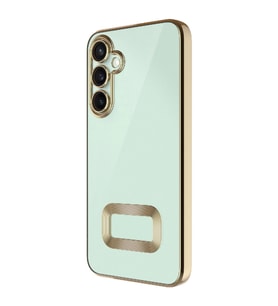 Samsung Galaxy S24 FE Kılıf Logo Yeri Açık Kamera Lens Korumalı Renkli Kenarlı Şeffaf Silikon (Gold)