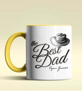 Kişiye Özel The Best Dad Tasarımlı Siyah Kupa Bardak (Sarı)