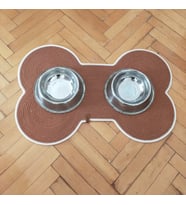 Köpek Evcil Hayvan Mama Paspası / Hasır Kedi Köpek Kemik Şekli Mama Altlığı (Taba)