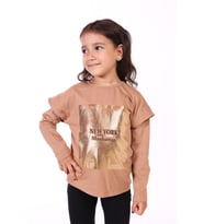 Toontoy Kız Çocuk Baskılı Tişört (Kahverengi)