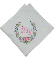 Kişiye Özel Penye Battaniye Rococo Desenli Pembe (Beyaz)