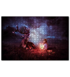 Cakapuzzle  Gece, Geyik ve Sevimli Kız  Puzzle Yapboz MDF (Ahşap) (500 Parça)