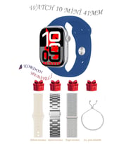 Samsung Galaxy M20 Uyumlu Açık Mavi Akıllı Saat Watch 10 Mini Kordon Hediyeli AMOLED EKRAN 41MM (Mavi-Gümüş)