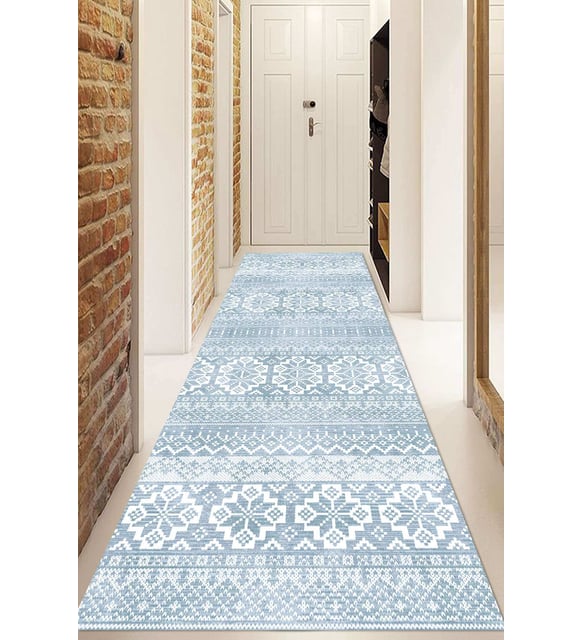 Dijital Baskılı Kaymaz Taban Yıkanabilir Modern Yolluk Ve Koridor Halısı NDU-HT-986 (Mavi)