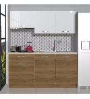 Decoraktiv Naturel 160 MDF Hazır Mutfak Dolabı - Tezgah Dahil - Naturel Ceviz (Beyaz - Pera)