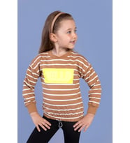 Toontoy Kız Çocuk Çizgi Desenli Baskılı Sweatshirt (Kahverengi)
