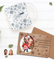 BK Gift Kişiye Özel Mutlu Yıllar Kupa Bardak ve Retro Ahşap Yılbaşı Tebrik Kartı Hediye Seti-7 (Mavi)