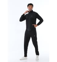 Erkek İki İplik Slim Fit Dar Paça Fermuarlı Eşofman Takımı - 7664 (Siyah)