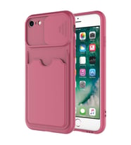 Uyumlu Model Apple iPhone SE 2020 Kılıf Kartlıklı Lens Kapatmalı Kapak (Koyu Mor)