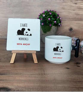 Sevimli Panda Hediye Seti Kupa Bardak T Kulplu ve Dekoratif Taş Arkadaşa Hediye (Model 6)