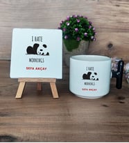 Sevimli Panda Hediye Seti Kupa Bardak T Kulplu ve Dekoratif Taş Arkadaşa Hediye (Model 6)