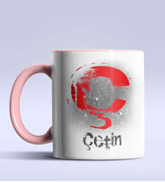 Kişiye Özel Ç Harfi Temalı Çizim Tasarım Siyah Renk Kupa (Pembe)