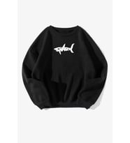 Unisex Shark Baskılı Oversize Sweatshirt (Siyah)