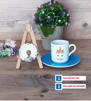 Unicorn Türk Kahvesi Fincanı Ahşap Altlıklı ve Fotoğraflı Ahşap Anahtarlık Hediye (Model 5)