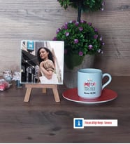 Drama Öğretmeni Fotoğraflı Dekoratif Taş, Ahşap Altlıklı Türk Kahvesi Fincanı Hediye Öğretmenler Günü Hediyesi (Model 8)