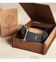 vagave Apple Watch 3 4 5 6 7  Crazy Oval Deri Kordon 42 44 45 mm Üç İpli (Mavi)