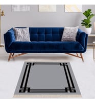 Geometrik Desenli Dijital Baskı Yıkanabilir Kaymaz Taban Düz Model Salon Halısı ve Yolluk  (Koyu Gri)