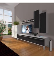Decoraktiv Eko 6 Mdf Std Krom Ayaklı Tv Ünitesi Tv Sehpası (Beyaz-Siyah)