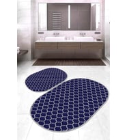 Dijital Baskılı Kaymaz Taban Yıkanabilir Oval 2'li Klozet Takımı Banyo Paspası NOKZ-HT-545 (Lacivert)