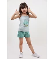 Toontoy Kız Bebek Baskılı Şortlu Takım (Yeşil)