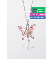 Jewelmim Lila Gümüş Kelebek Kolye Beyaz Altın Kaplama Bayan Kelebekli 925 Ayar Kadın Gümüş Kelebek Kolyesi (Beyaz)