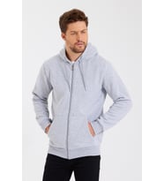 METALIC Siyah Kanguru Cepli Kapüşonlu Fermuarlı İçi Pamuklu Erkek Sweatshirt (Gri)