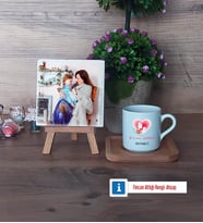 Anneler Günü Hediyesi Fotoğraflı Dekoratif Taş, Ahşap Altlıklı Türk Kahvesi Fincanı Hediye (Model 1)