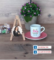 Arapça Öğretmeni Türk Kahvesi Fincanı Ahşap Altlıklı ve Fotoğraflı Ahşap Anahtarlık Hediye (Model 6)