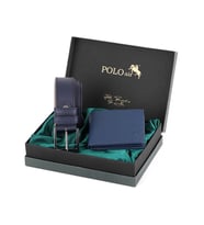 Polo Air Logolu Klasik Erkek Cüzdan Kemer Set M-17 (Lacivert)