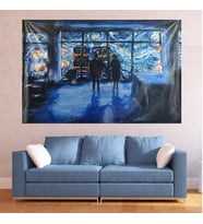 Van Gogh Yıldızlı Geceler Leke Tutmaz Kadife Dokulu Kumaş Duvar Örtüsü Duvar Halısı Tapestry (Lacivert)