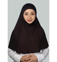 Hazır Türban Peçeli Pratik Eşarp Tesettür Nikaplı Hijab - Namaz Örtüsü Sufle (XL) (Koyu Kahverengi )