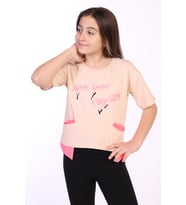 Toontoy Kız Çocuk Always Happy Baskılı Tişört (Bej)