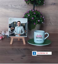 İspanyolca Öğretmeni Fotoğraflı Dekoratif Taş, Ahşap Altlıklı Türk Kahvesi Fincanı Hediye (Model 9)