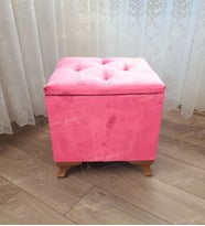 Lüks Sandıklı Tabure Puf 45 x 45 cm Ceviz Ayak (Pembe)