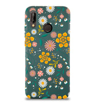 Huawei P 20 Lite Uyumlu Lansman Kılıf Çiçek Tasarımlı İçi Kadife Kapak (Yeşil)