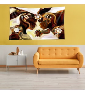 Mindfullnes Farkındalık Akış Temalı Leke Tutmaz Kadife Doku Kumaş Duvar Örtüsü Duvar Halısı Tapestry (Bej-Kahve)