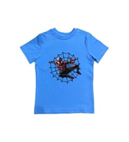 Spiderman baskılı örümcek adam pamuklu penye kumaş yazlık çocuk tişört (Mavi)