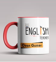 Kişiye Özel İngilizce Öğretmeni Temalı Siyah Renk Kupa Bardak  (Kırmızı)