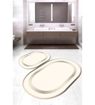 Dijital Baskılı Kaymaz Taban Yıkanabilir Oval 2'li Klozet Takımı Banyo Paspası NOKZ-SD-722 (Krem)