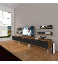Decoraktiv Eko 270R Slm Krom Ayaklı Tv Ünitesi Tv Sehpası (Siyah - Ceviz)