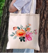 BK Gift Çiçek Tasarımlı Kanvas Bez Çanta, Baskılı Omuz Çantası, Alışveriş Çantası, Plaj Çantası, Arkadaşa Hediye (Model 10)