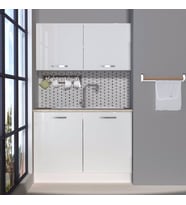 Decoraktiv Mini 120 MDF Hazır Mutfak Dolabı - Tezgah Dahil - Parlak Beyaz (Beyaz)