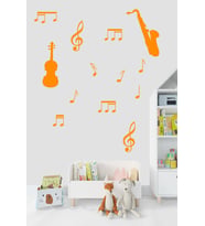 Müzik ve Notalar Dekortaif Duvar Sticker (Turuncu)