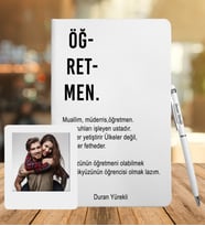 Öğretmenler Gününe Deri Özel Defter + Ahşap Çerçeve Hediye (Beyaz)