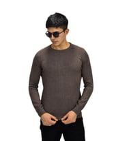 Erkek Spor Düz Sıfır Yaka Kazak R22920 BGL-ST03182 (KAHVE)