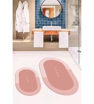 EVDEYA Dijital Baskılı Yıkanabilir Home Yazılı İkili Oval Banyo Paspası Klozet Takımı, OKLOZET-3-GRİ, (Pembe)