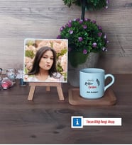 Rehber Öğretmen Fotoğraflı Dekoratif Taş, Ahşap Altlıklı Türk Kahvesi Fincanı Hediye (Model 1)